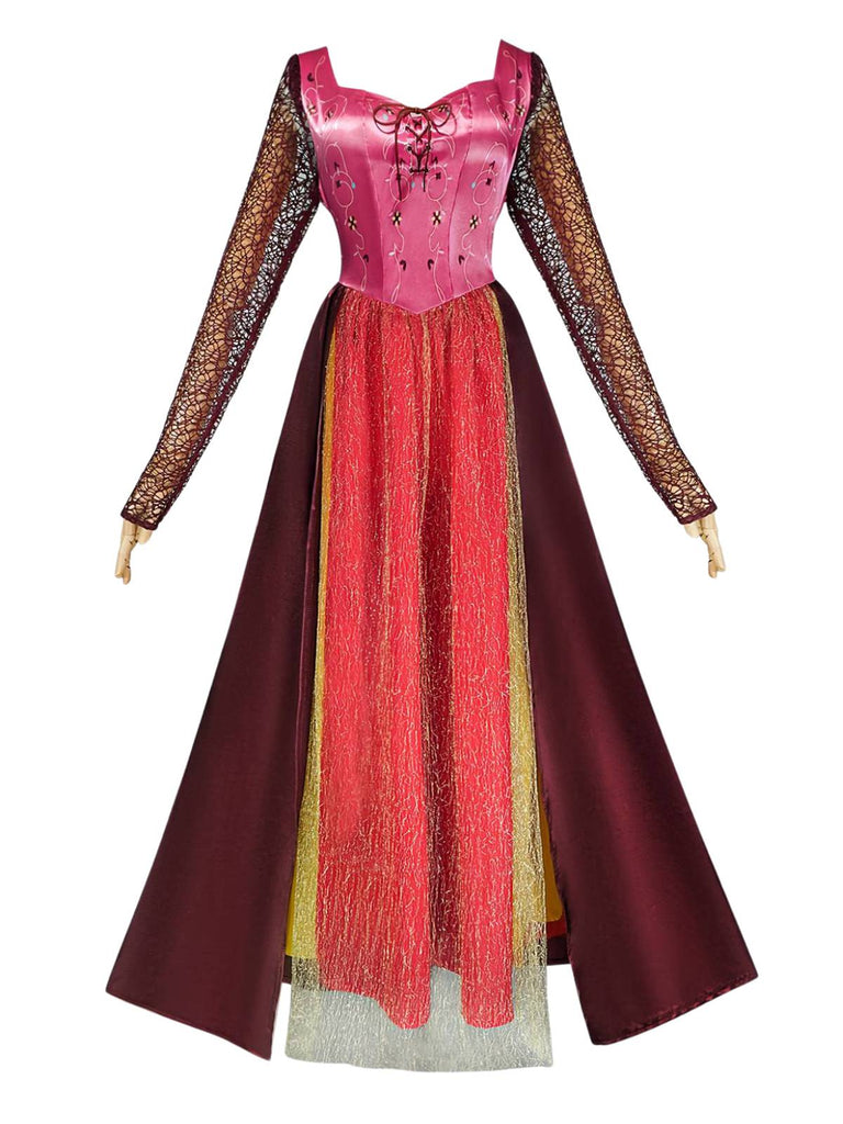 Rot 1940er Hocus Pocus Sarah Farbblock Lang Kleid