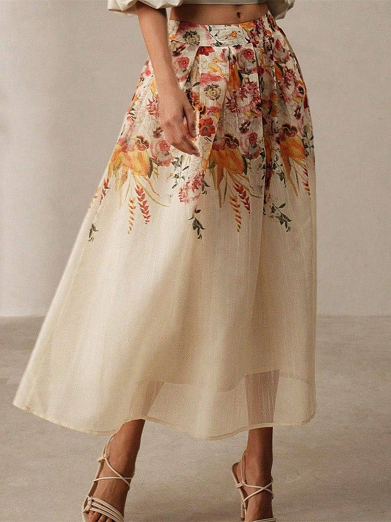 Beige 1940er Blumen Netz Patchwork Rock