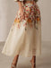 Beige 1940er Blumen Netz Patchwork Rock