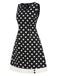 Schwarz 1960er Polka Dots V-Ausschnitt Kleid