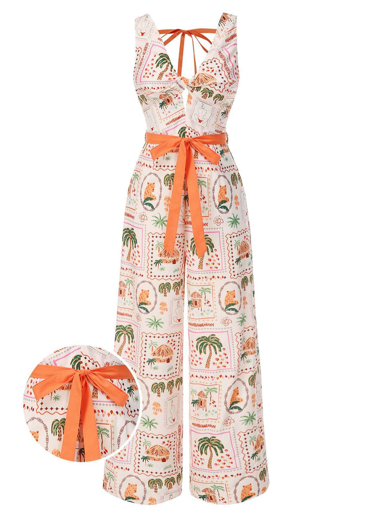[Vorverkauf] Orange 1950er Strand Briefmarken Verdreht Jumpsuit
