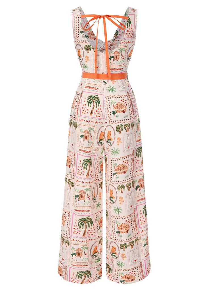 [Vorverkauf] Orange 1950er Strand Briefmarken Verdreht Jumpsuit