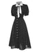 Schwarz 1940er Tupfen Krawattenhals Kleid
