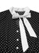 Schwarz 1940er Tupfen Krawattenhals Kleid