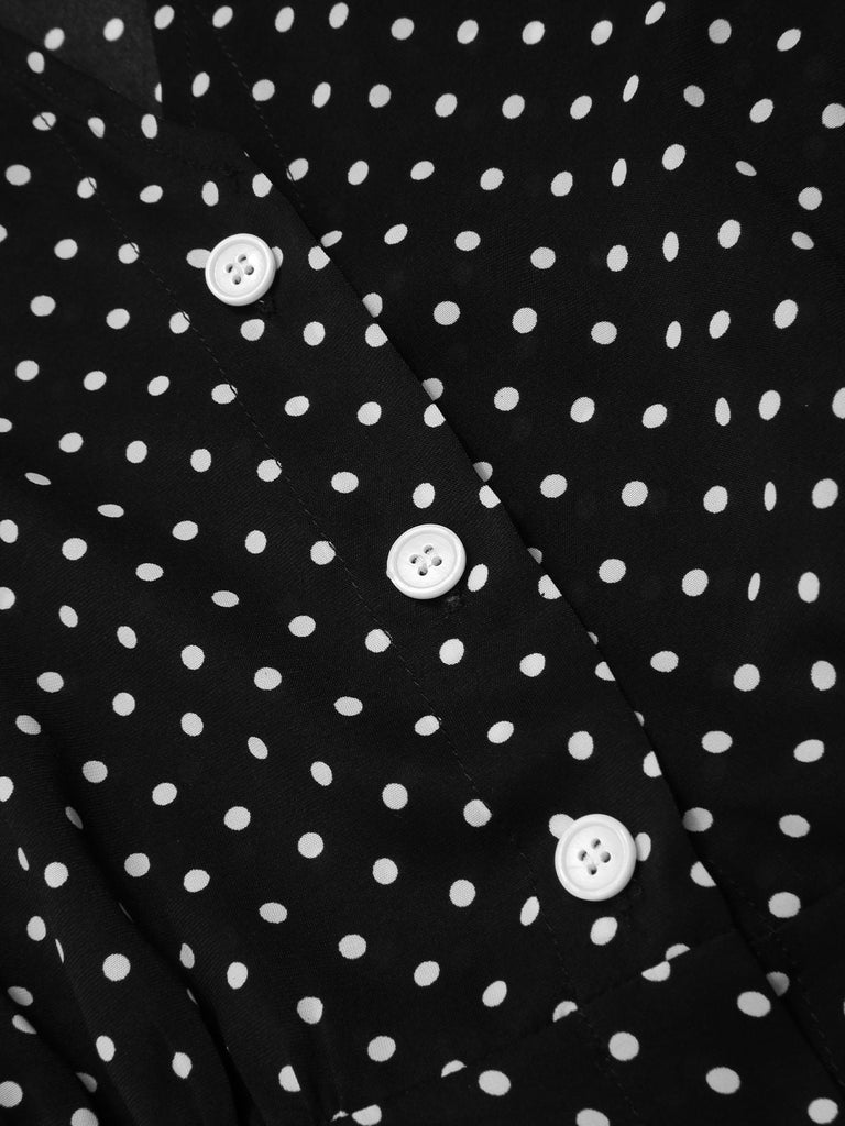 Schwarz 1940er Tupfen Krawattenhals Kleid