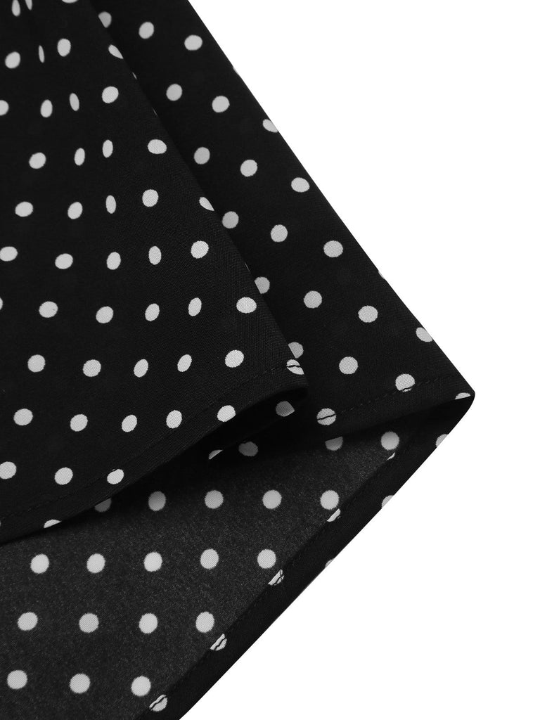 Schwarz 1940er Tupfen Krawattenhals Kleid