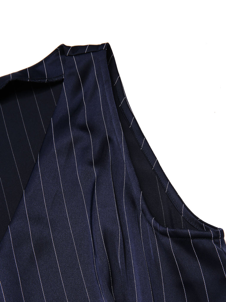 1960er Niedriger Taille Plissiertes Streifen Gürtel Kleid