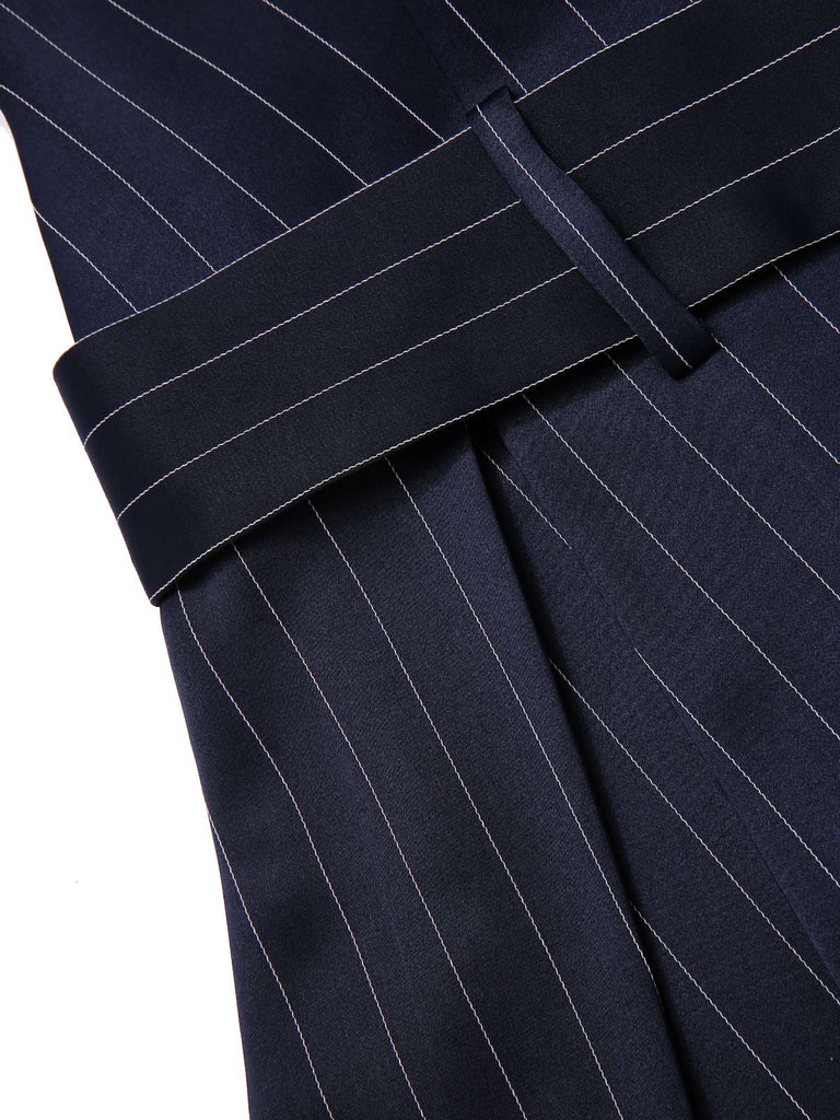 1960er Niedriger Taille Plissiertes Streifen Gürtel Kleid