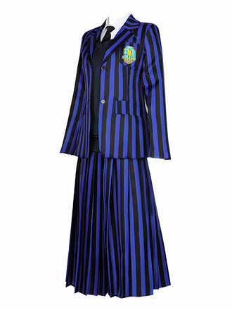Blau 1940er Streifen Wednesday Addams Uniform Set