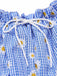 [Vorverkauf] Blau 1950er Schulterfrei Plaids Gänseblümchen Schnürung Kleid