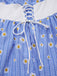 [Vorverkauf] Blau 1950er Schulterfrei Plaids Gänseblümchen Schnürung Kleid