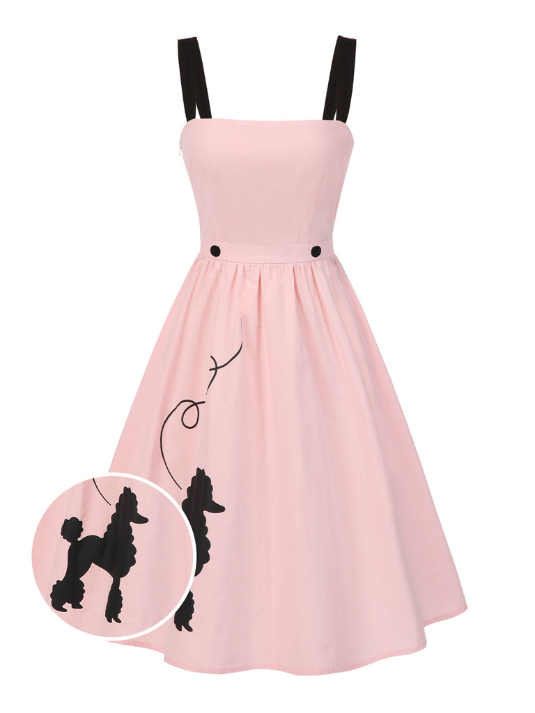 [Vorverkauf] Rosa 1950er Reine Baumwolle Träger Pudel Kleid