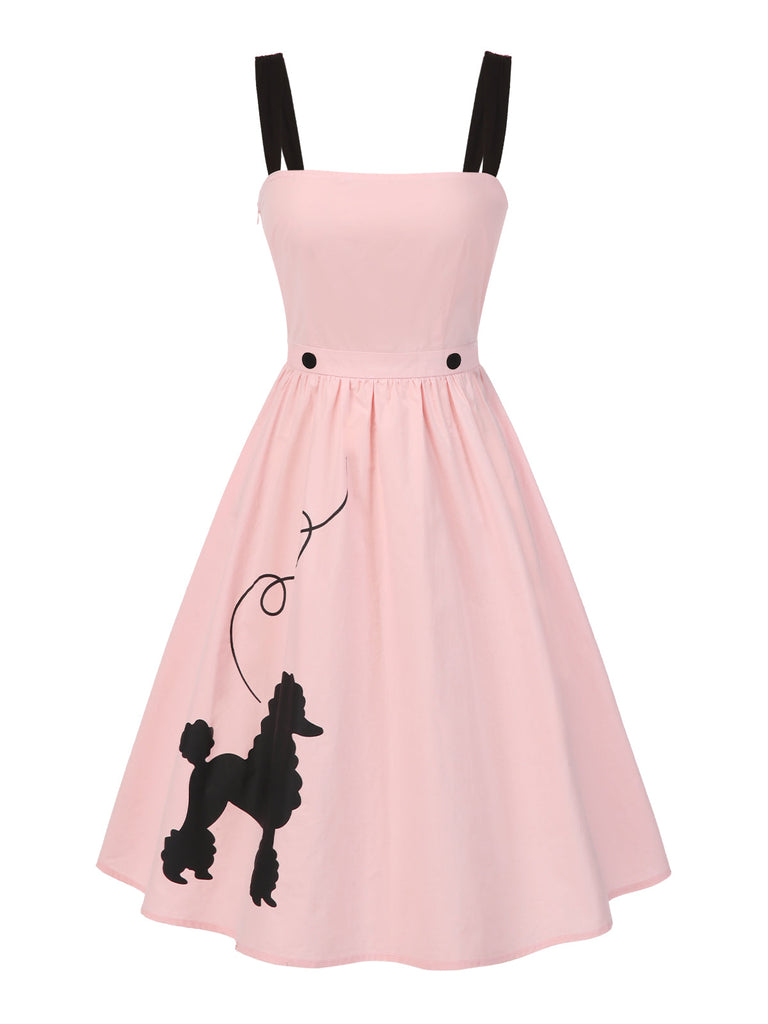 [Vorverkauf] Rosa 1950er Reine Baumwolle Träger Pudel Kleid