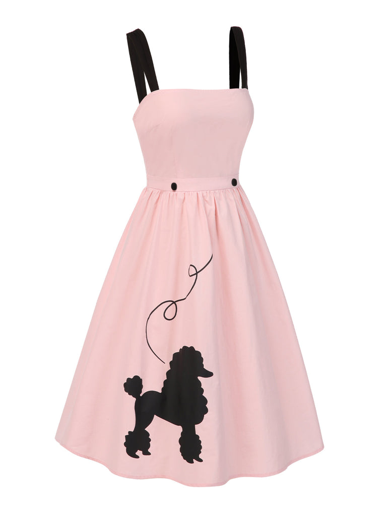 [Vorverkauf] Rosa 1950er Reine Baumwolle Träger Pudel Kleid