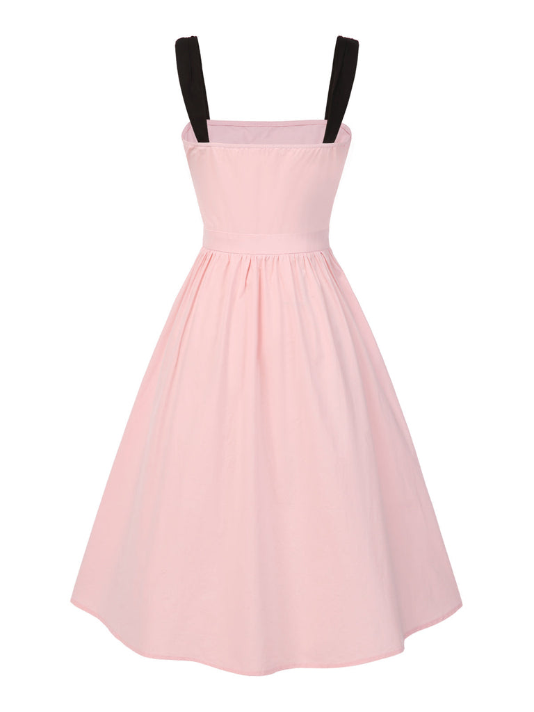 [Vorverkauf] Rosa 1950er Reine Baumwolle Träger Pudel Kleid