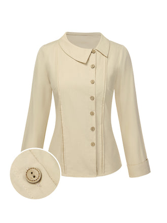 Cremeweiß 1930er Baumwolle Tasten Solide Bluse