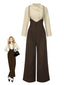 2PCS 1930er Baumwolle Solide Bluse & Latzhose