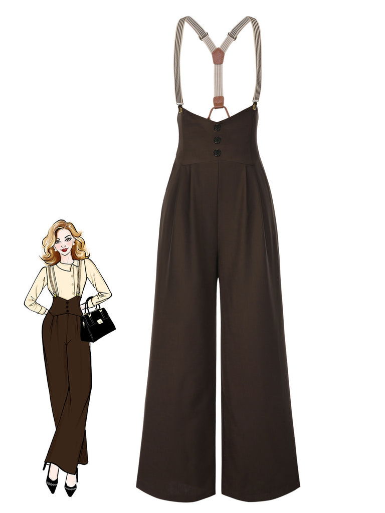 2PCS 1930er Baumwolle Solide Bluse & Latzhose