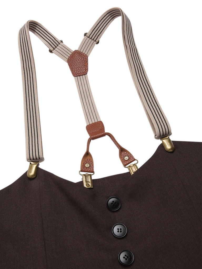 2PCS 1930er Baumwolle Solide Bluse & Latzhose
