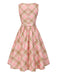 [Vorverkauf] Rosa 1950er Gingham Plaid Ärmellos Gürtel Kleid