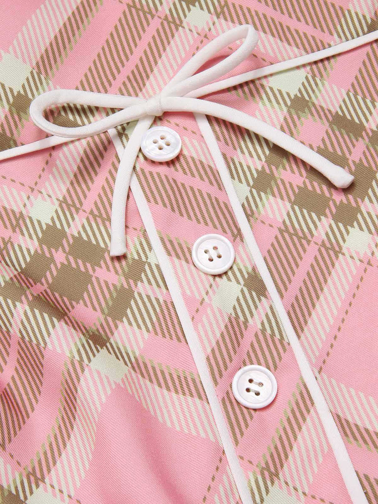 [Vorverkauf] Rosa 1950er Gingham Plaid Ärmellos Gürtel Kleid