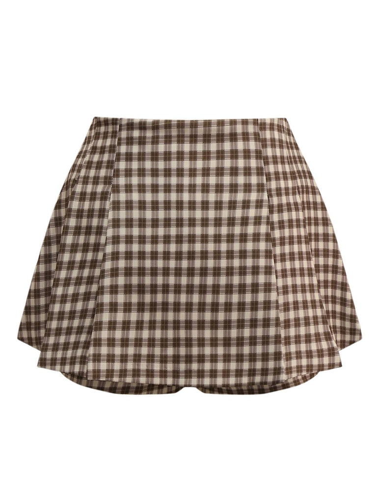 [Vorverkauf] 2PCS 1950er Schalkragen Weste & Plaid Plissiertes Rock