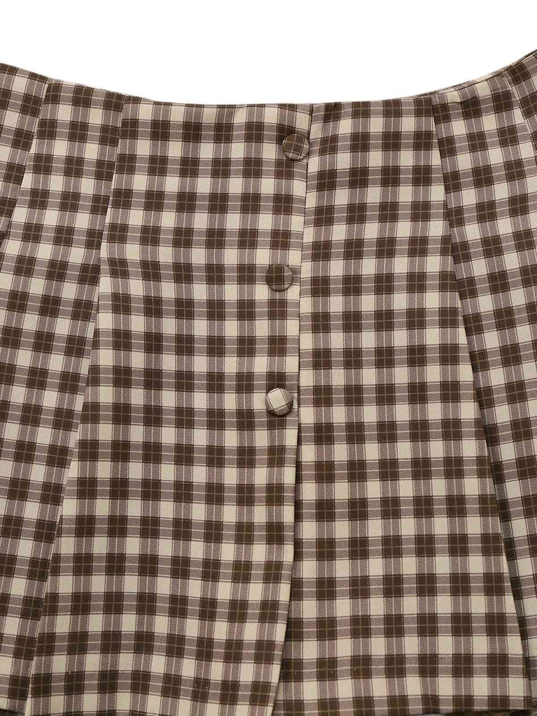 [Vorverkauf] 2PCS 1950er Schalkragen Weste & Plaid Plissiertes Rock