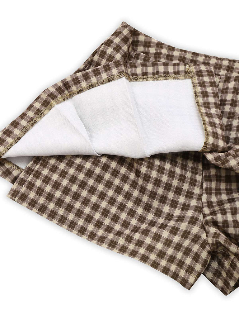 [Vorverkauf] 2PCS 1950er Schalkragen Weste & Plaid Plissiertes Rock