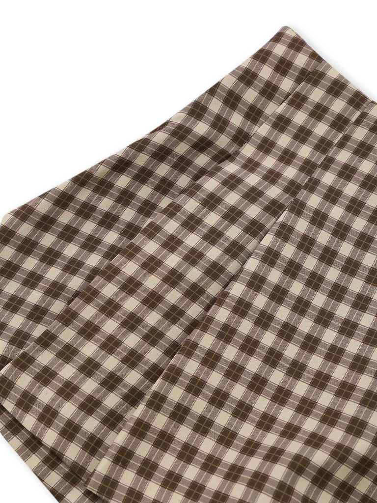 [Vorverkauf] 2PCS 1950er Schalkragen Weste & Plaid Plissiertes Rock