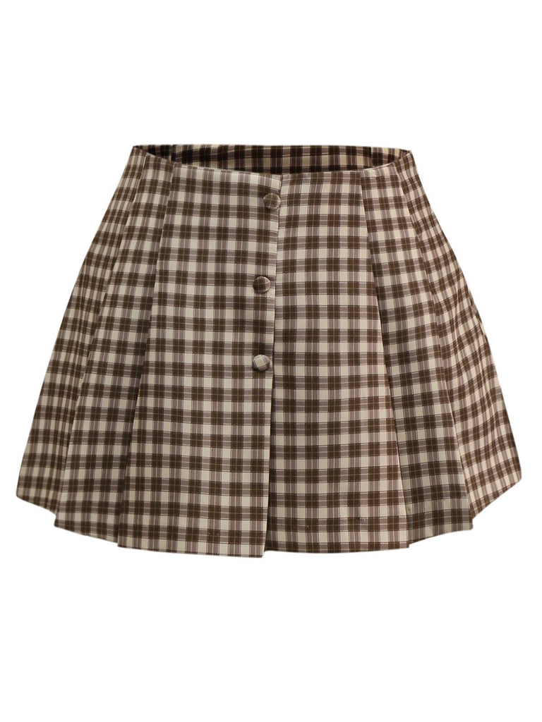 [Vorverkauf] 2PCS 1950er Schalkragen Weste & Plaid Plissiertes Rock