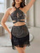 2PCS Schwarz 1960er Pailletten Rand Halter Hohl Top & Rock