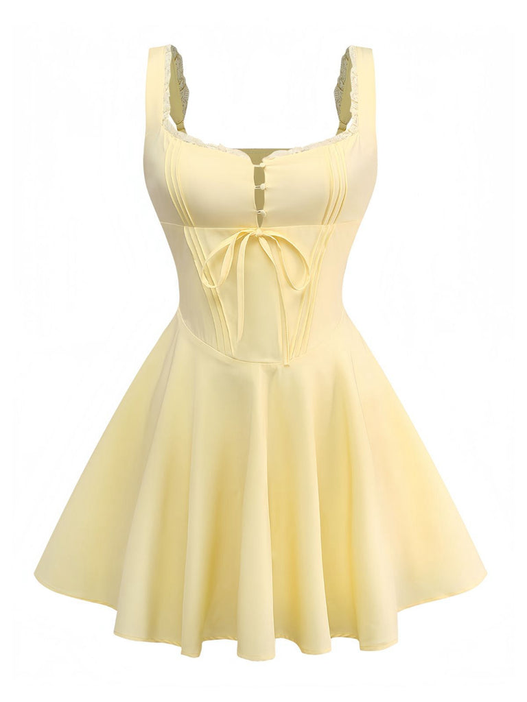 1960er Solide Spitze Träger Schnürung Skater Kleid