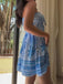 2PCS Blau 1960er Blumen Schlitz Vorne Top & Shorts