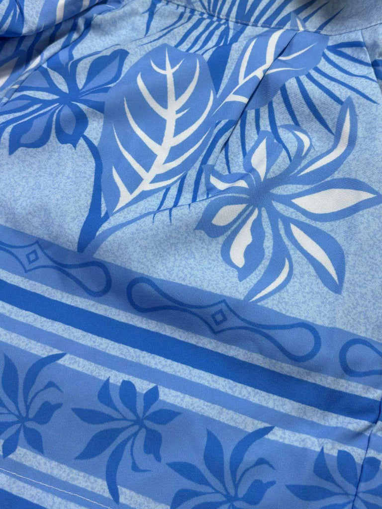 2PCS Blau 1960er Blumen Schlitz Vorne Top & Shorts