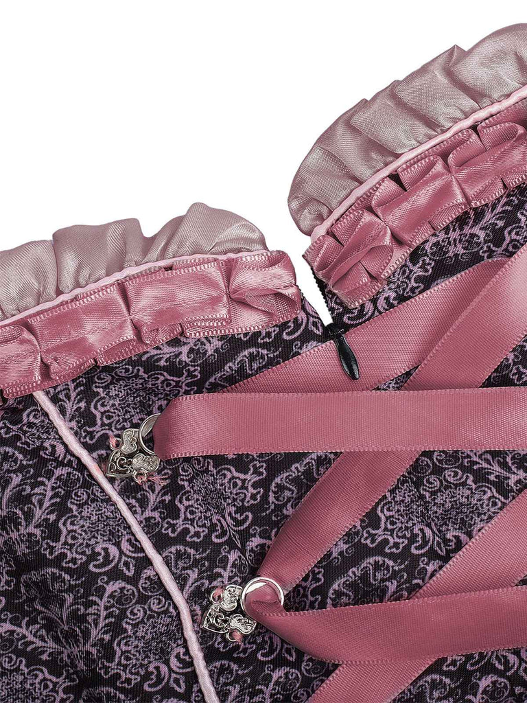 3PCS Rosa 1950er Oktoberfest Dirndl Spitze Top & Stickerei Schleife Kleid