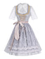 3PCS Hellgrau 1950er Oktoberfest Dirndl Blumen Spitze Top & Schnürung Kleid