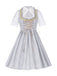 3PCS Hellgrau 1950er Oktoberfest Dirndl Blumen Spitze Top & Schnürung Kleid
