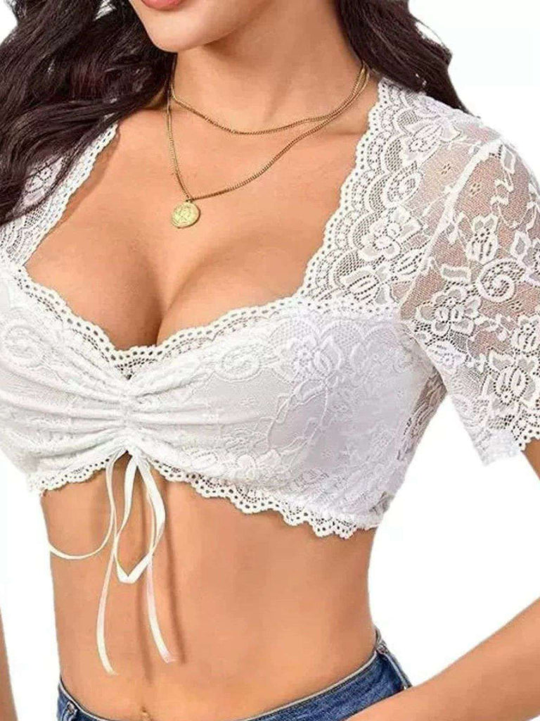 Weiß 1950er Oktoberfest Spitze Patchwork Binden Crop Top