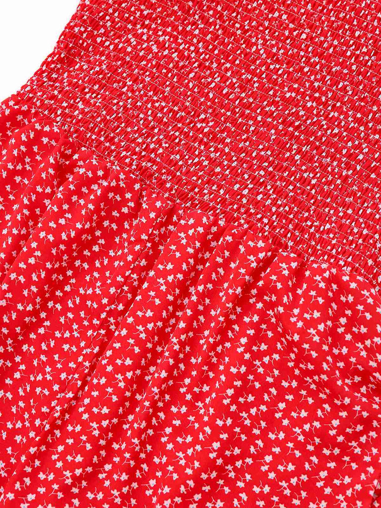 1950er Kleine Blumen Quadratischer Hals Puffärmel Jumpsuit