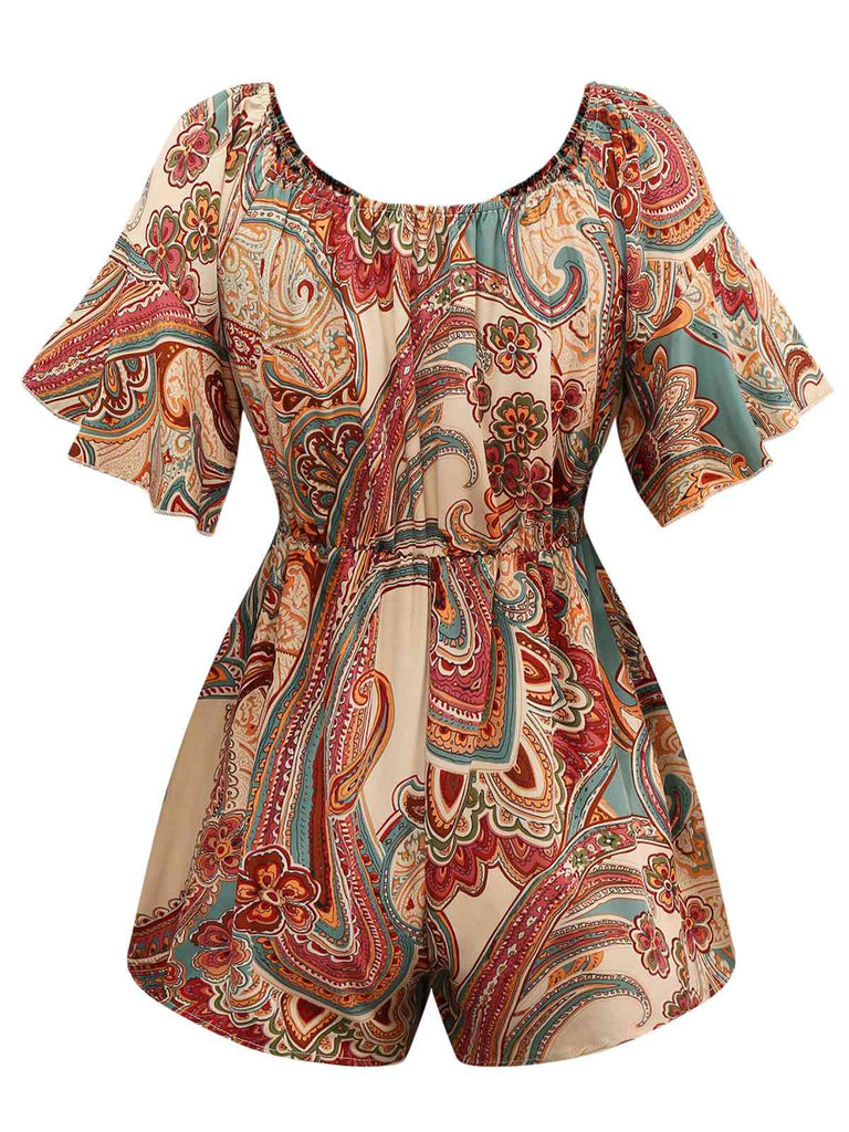 Mehrfarbig 1970er Bohemien Schulterfrei Romper
