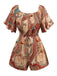 Mehrfarbig 1970er Bohemien Schulterfrei Romper