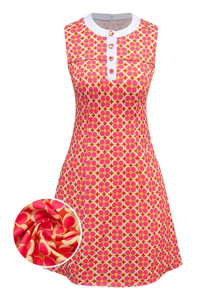 [Vorverkauf] Orange 1960er Hippie Blumen Rundhals Kleid