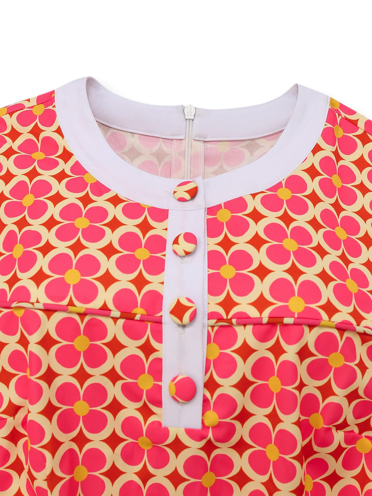 [Vorverkauf] Orange 1960er Hippie Blumen Rundhals Kleid