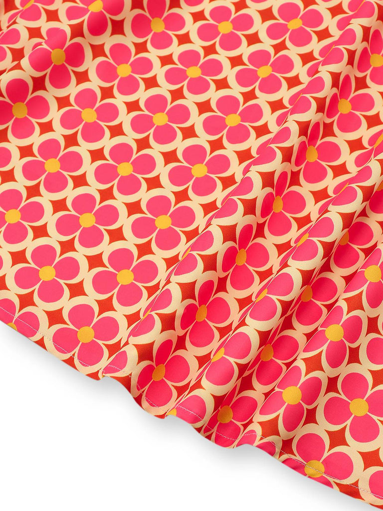 [Vorverkauf] Orange 1960er Hippie Blumen Rundhals Kleid
