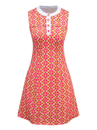 Orange 1960er Hippie Blumen Rundhals Kleid