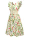 Gelb 1950er Blumen Vögel Rüschen Flatterärmel Kleid
