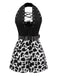 Schwarz 1980er Punk Halter Hohl Kuh-Muster Romper