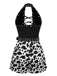 Schwarz 1980er Punk Halter Hohl Kuh-Muster Romper