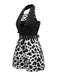 Schwarz 1980er Punk Halter Hohl Kuh-Muster Romper