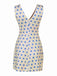 Blau & Aprikose 1960er Blumen Breiter Träger Tief V-Ausschnitt Kleid